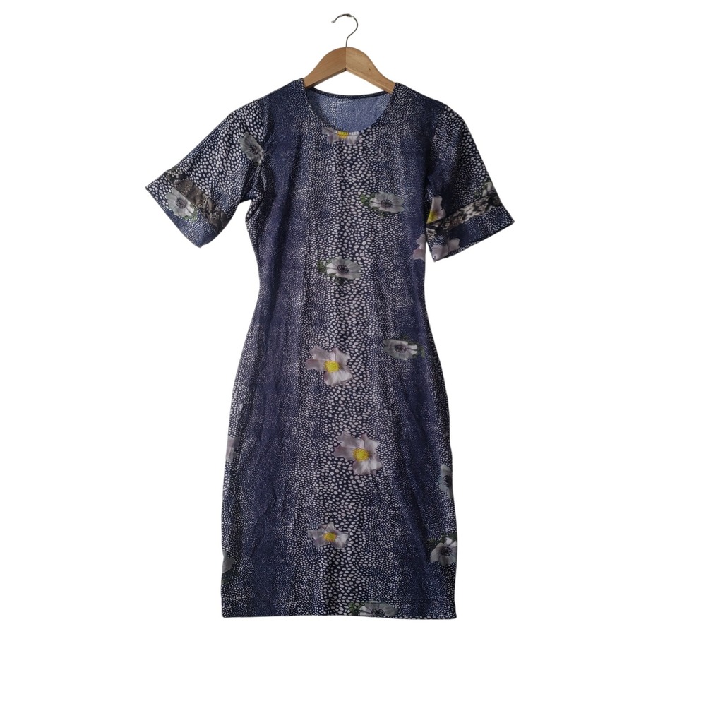 Preen Sheath Dress Womens Med Blue Floral Pebble Snakeskin Print Made in UK‎